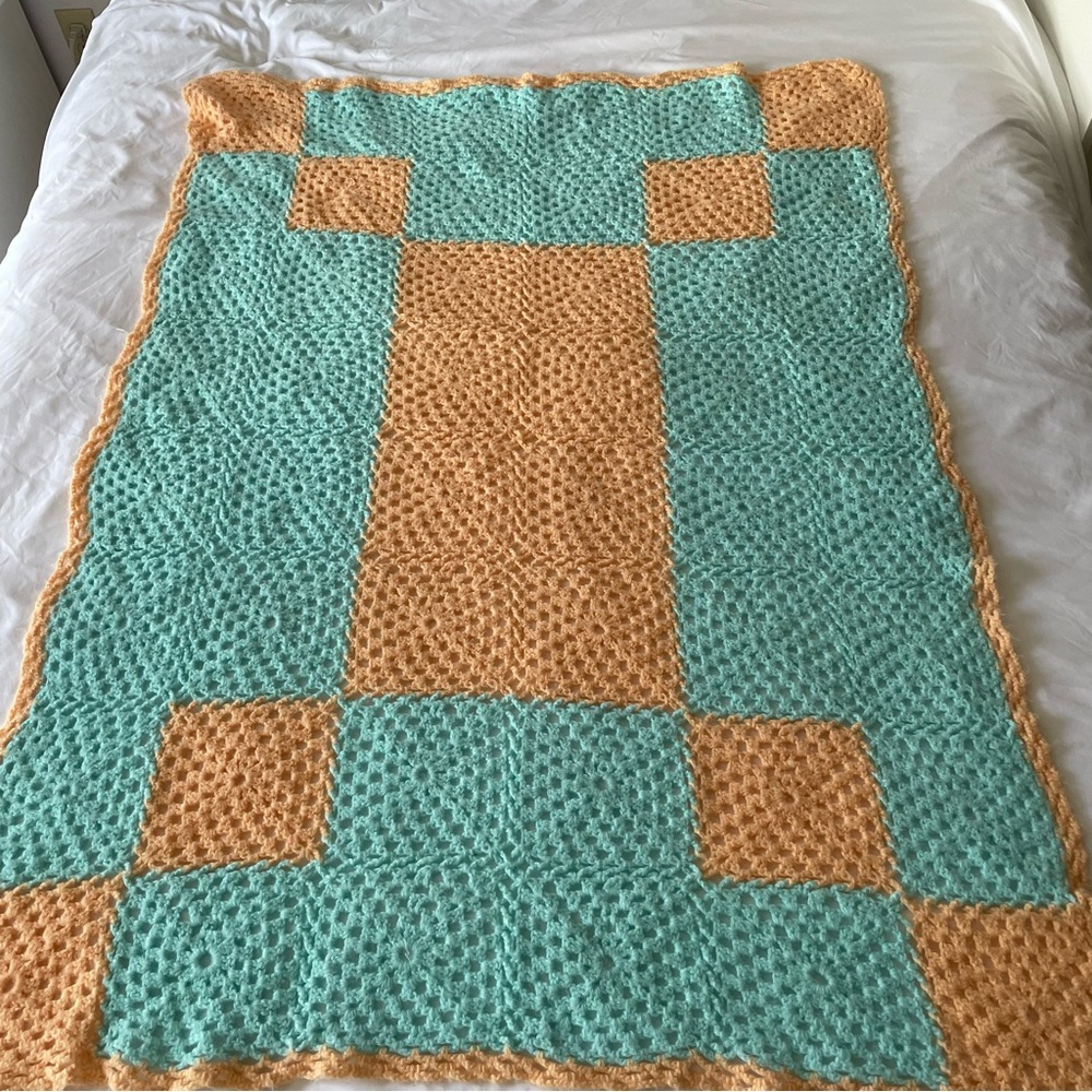 144 cm by 117 cm  Handmade Crocheted Granny Throw/ blanket